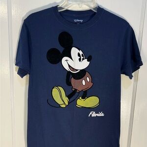 Disney Women's Navy Mickey Mouse T-Shirt Has Fuzzy Ears Gently Pre Owned Florida